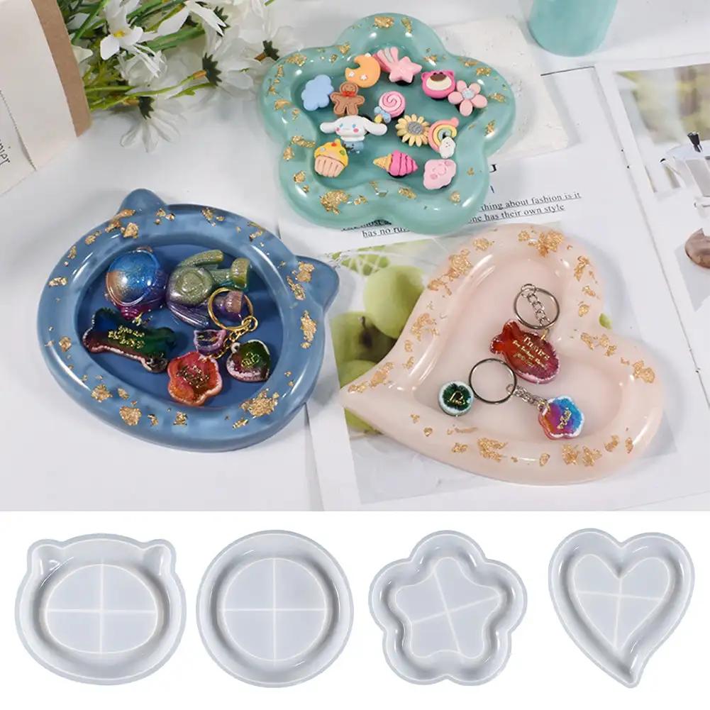 1pc Concrete Heart Cat Flower Shape Storage Tray Silicone Mold DIY Gypsum Cement Heart Tray Storage Resin Epoxy Mold