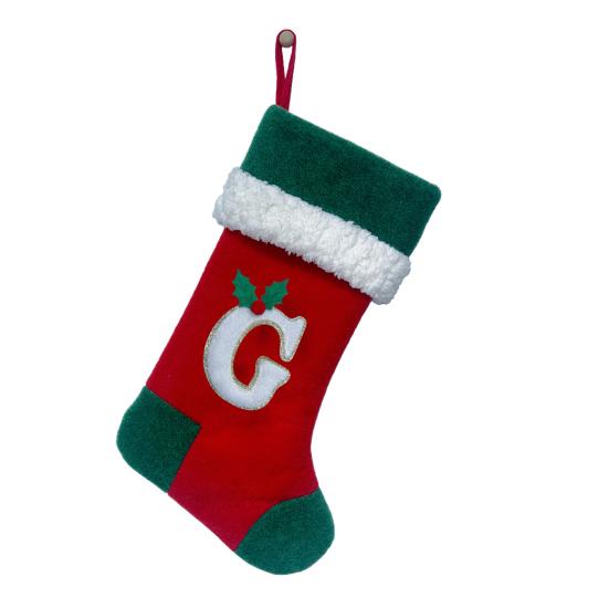 18 Inches Monogram Christmas Stockings with Letters Embroidered Initials Xmas Hanging Stockings for Fireplace
