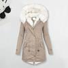 Women Winter Cotton Coat Plus Size Faux Fur Hood Fleece-lined Zip-up Press Button