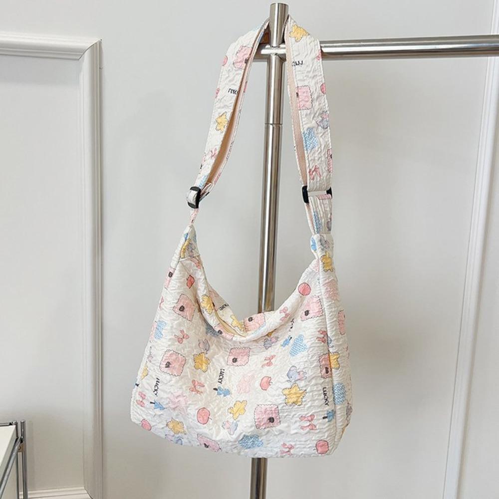 Large Capacity Canvas Shoulder Bag Korean Style Shopping Tote Bag Sweet Cartoon Crossbody Bag  Girl