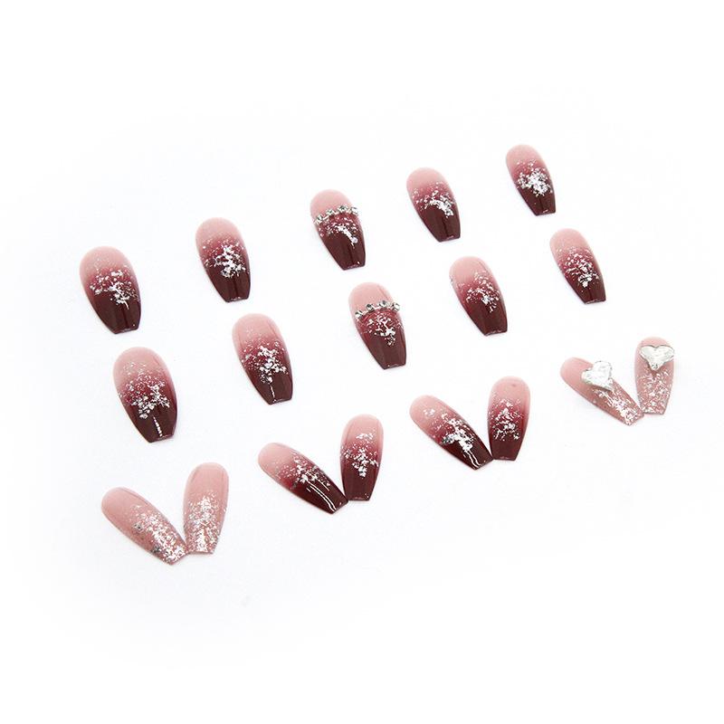 24 Pieces Burgundy Smudge Flash Love Wearing Nail Long Nail Art Film Transparent Spice Girl Ins Wind Fake Nails