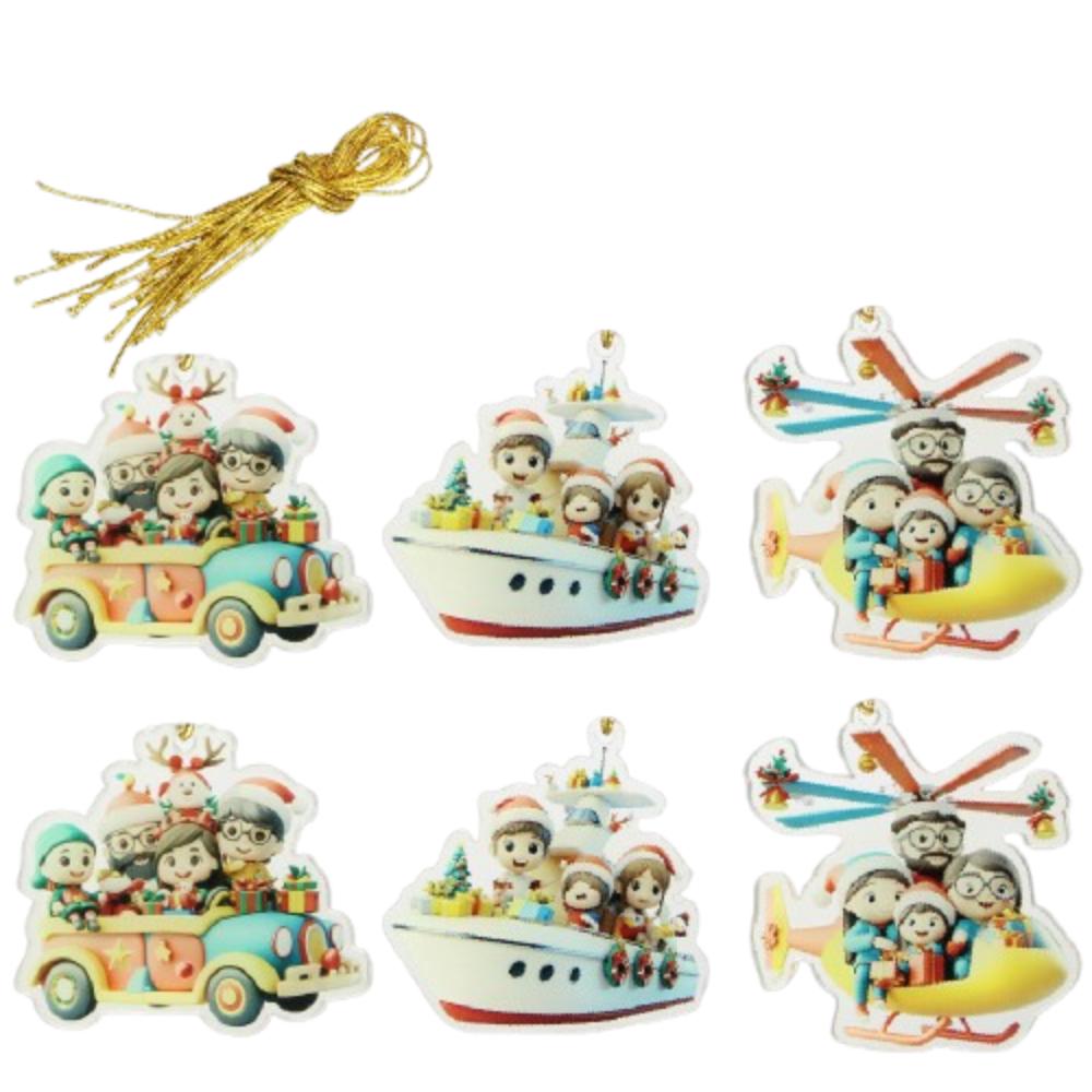 6Pcs Santa Acrylic Cartoon Pendant Snowman Christmas Tree Hanging Ornament  Home