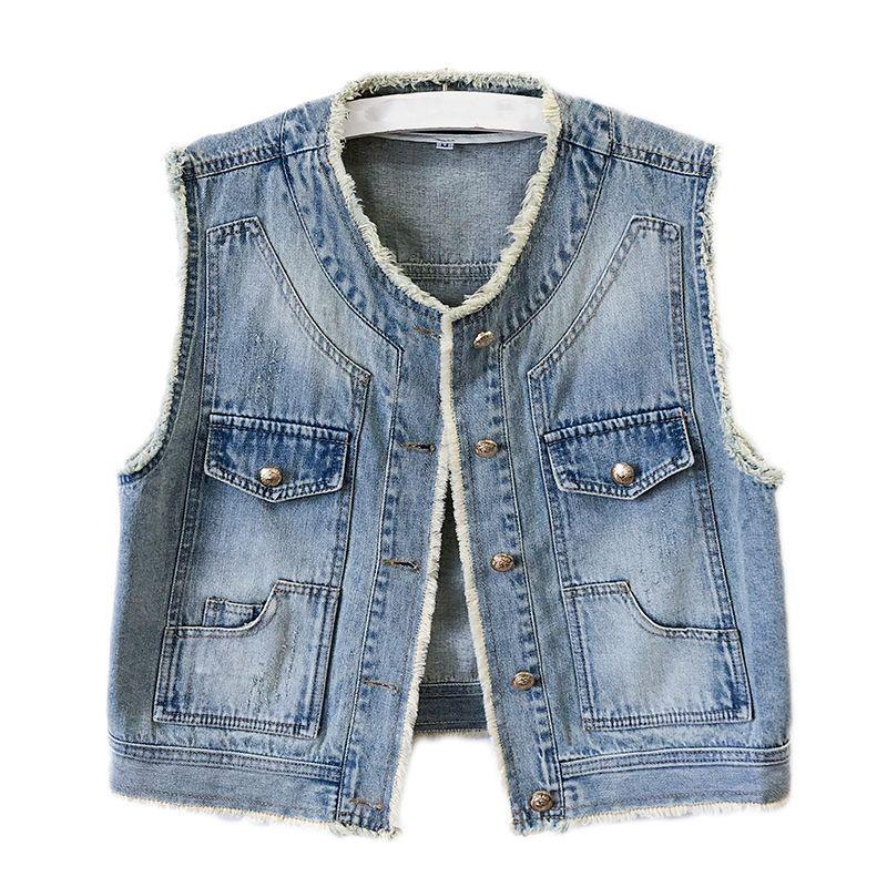 Women's Raw Edge Denim Vest - Summer 2025 Korean Style, Lightweight and Sleeveless