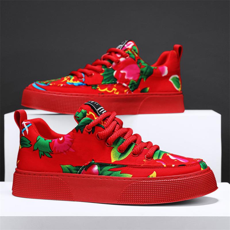 Fashion Mens Oriental Floral Canvas Sneakers Autumn Chinese Style Street Hip Hop Casual Shoes Breathable Embroidered Print Daily Walking