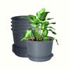 Plastic Round Flower Pots with Tray for Home Planters, Terrace, Garden Etc | Pack of 05 | Dark Grey |  for Home Indoor & Outdoor