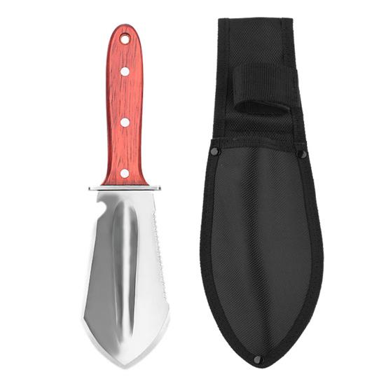 4-in-1 Gardening Trowel with Serrated Edge Stainless Steel Cutter with Wood