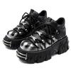 New Punk Style Women Shoes Lace-up Heel Height 6CM Platform Shoes Woman Metal Decor Woman Sneakers Gothic Ankle Rock Boots