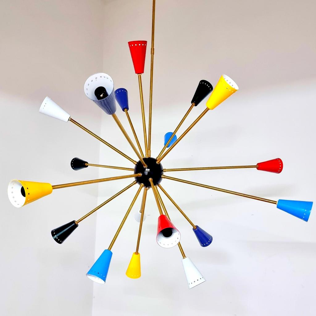 Mid Century Chandelier Fixture Black Center Ball Multicolored Arms Brass Elegance Light for Home Decoration