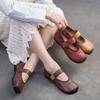 Retro Comfortable Round Toe Soft Soled Flats Casual Solid Color Soft Cowhide Women's Shoes