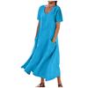 Women's Clothing, Women's Solid Color Cotton Linen Round Neck Short Sleeve Long Loose Sway Dress