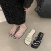 French Low-heeled Temperament Cool Slippers Fairy Shoes Summer Wear 2025 New Summer Versatile Rhinestone Sandals