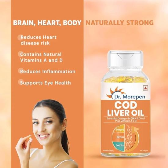 DR. MOREPEN Combo of Omega 3 Fish Oil Capsules Softgel 1250 Mg and COD Capsules for Men & Women, 260 Grams