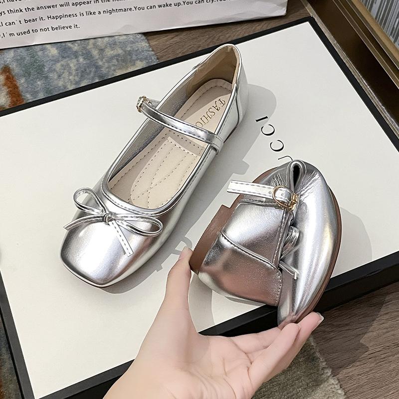 Fashion Mary Janes Women's 2025 Plus Size Ladies Shoes Flats Bow Tie Daily Flats Women Square Toe Buckle Strap Soft Bottom Shoes Female