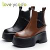 Brand Women's and Girls' Spring and Autumn Thick Soled Cowhide Fabric Fashion Casual Heightening Leather Boots
