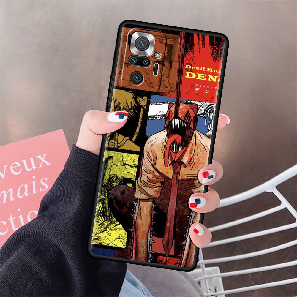 Luxury Black Phone Case For Xiaomi Redmi Note 11 10 9 8 7 Pro 9S 9A 9C 10s 8T K40 10C 10S Funda Cover Anime Chainsaw Man