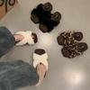 Casual Autumn and Winter Cross Word Gentle Retro Thick-soled Fluffy Slippers Women Wear Versatile Cotton Shoes Leopard Print Velvet