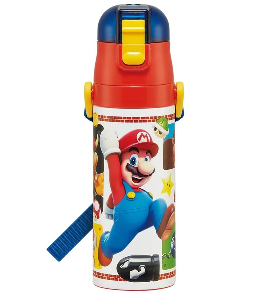 Skater Children's Water Bottle, 470ml, Super Mario 23 Design, for Boys, Insulated, Stainless Steel, Lightweight, Sports Bottle, Kids' Water Bottle,