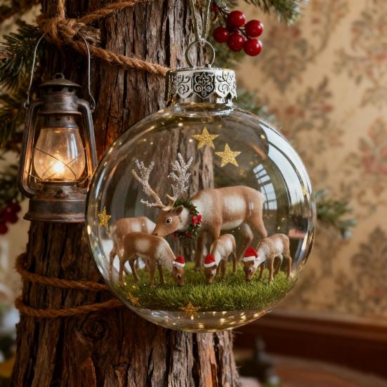 The Reindeer Family Christmas Ball Funny 3D Reindeer Hanging Decoration Plastic Christmas Ball Winter Ornaments for Xmas Tree Indoor Home Decor