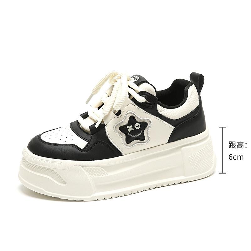 Thick-soled Heightening Board Shoes Women's Leather European Products Autumn New Versatile Little White Shoes Casual Color Matching Muffin Shoes Wom