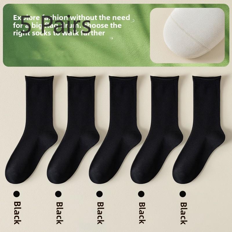 5 Pairs of Women's Spring and Summer Solid Color Breathable Sweat Absorption Deodorant Boneless Socks