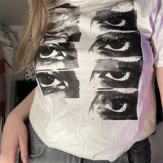 Vintage Short-sleeved T-shirt Female Y2k Aesthetic Graphic Eye Print Crop Top Streetwear Harajuku O-neck Gothic Tee Slim