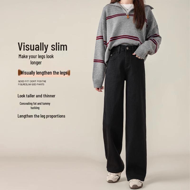 Women's Black High-Waist Slimming Straight-Leg Jeans for Spring and Autumn 2025