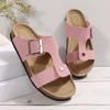 2024 New Fashion Versatile Solid Color Buckle Women's Slippers Open Toe Beach Comfortable Flat Heel Shallow Mouth Women's Shoes