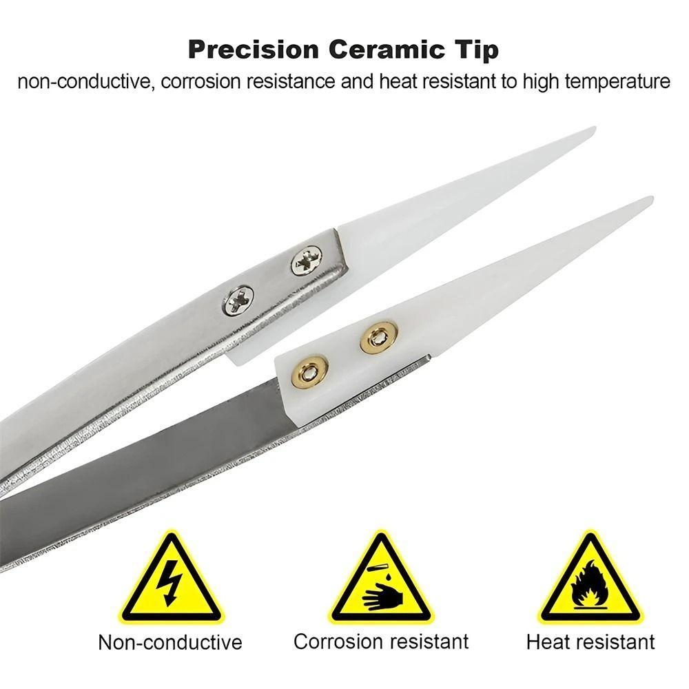 1Pcs Acid Resistant Ceramic Tweezer Reverse Insulation Tweezer Electronic Soldering Tweezers