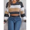 Autumn and Winter Casual Color-blocked Hollow Lantern Sleeve Pullover Midriff-baring Sweater