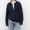 Men's Deep Blue Zip-Up Knit Cardigan: Japanese Lazy Style, Round Neck, Autumn/Winter, Loose Fit, Couple Sweater