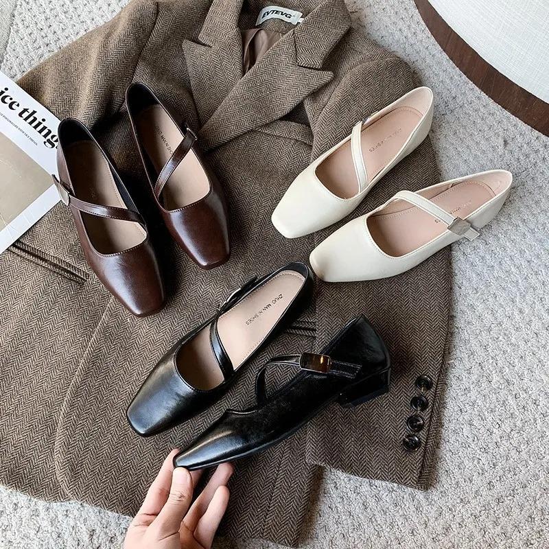 Hot Selling 2025 French Style Spring Square Toe Woman Mary Jane Shoes Thick Heels Elegant Outdoor Female Shoes Zapatos De Mujer