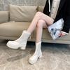 Fashion White Platform Boots Mesh Breathable Shoes for Women Platform Ladies Shoes Zapatos De Mujer Retro Solid Chunky Short Botas 2024