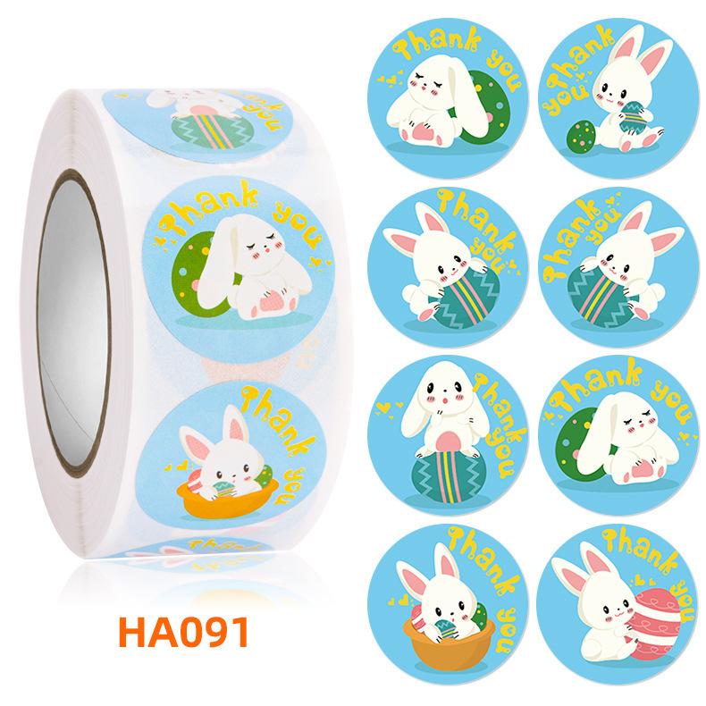 Easter Stickers Rabbit Egg Shaped Stickers 500 Round Copperplate Paper Roll Labels