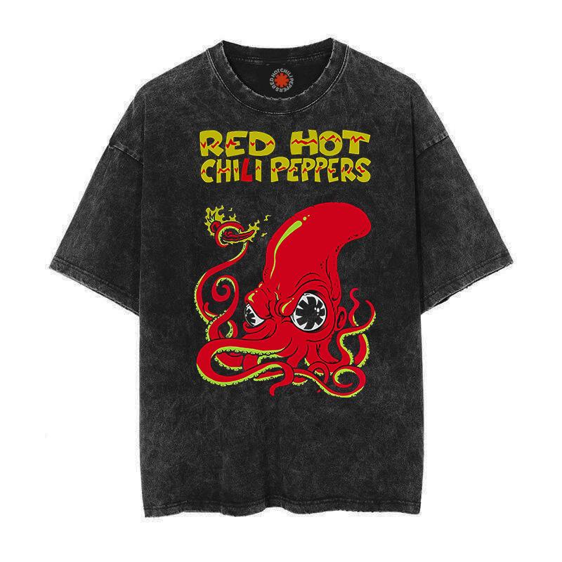 Trend Washed Vintage Cotton Tshirt RED HOT CHILI PEPPERS T-shirt Men Women Hip Hop T Shirt Oversized Streetwear Short Sleeve Tee