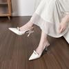 Pointed Stiletto Sandals Women's 2025 New White Bow Bridesmaid Wedding Shoes Empty Skirt Women's Shoes