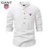 2025 Spring/Summer Embroidery New Large Stand Up Collar Shirt Men's Solid Color Casual Men's Long Sleeve Shirt