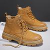 Модные мужские ботильоны на платформе, кожаные ботинки 2025, модные коричневые ботинки на шнуровке, высокие, удобная повседневная обувь, нескользящие рабочие мужские ботинки