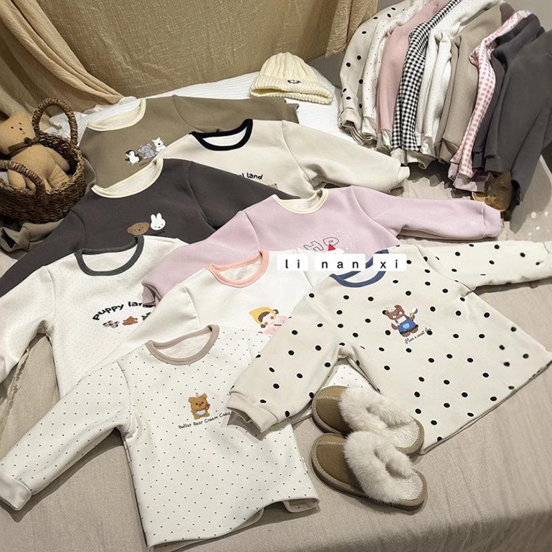 Kids' Cartoon Velvet Silk Wool Home Wear Set - Top and Pants