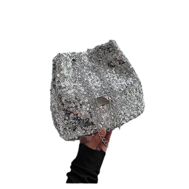 This Year's Popular Niche Design Sequined Bag 2024 New Women's Bag Personalized Chain Messenger Bag Shoulder Bucket Bag