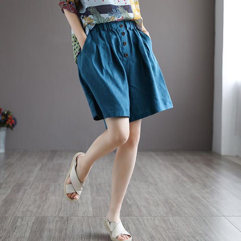 Хлопковые шорты женские летние винтажные свободные большие размеры с высокой талией 7 очков джинсовые широкие брюки юбка