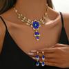 Diamond Water Drop Flower Fringed Necklace Earrings Elegant Exquisite Collarbone Chain Light Luxury High-end Set