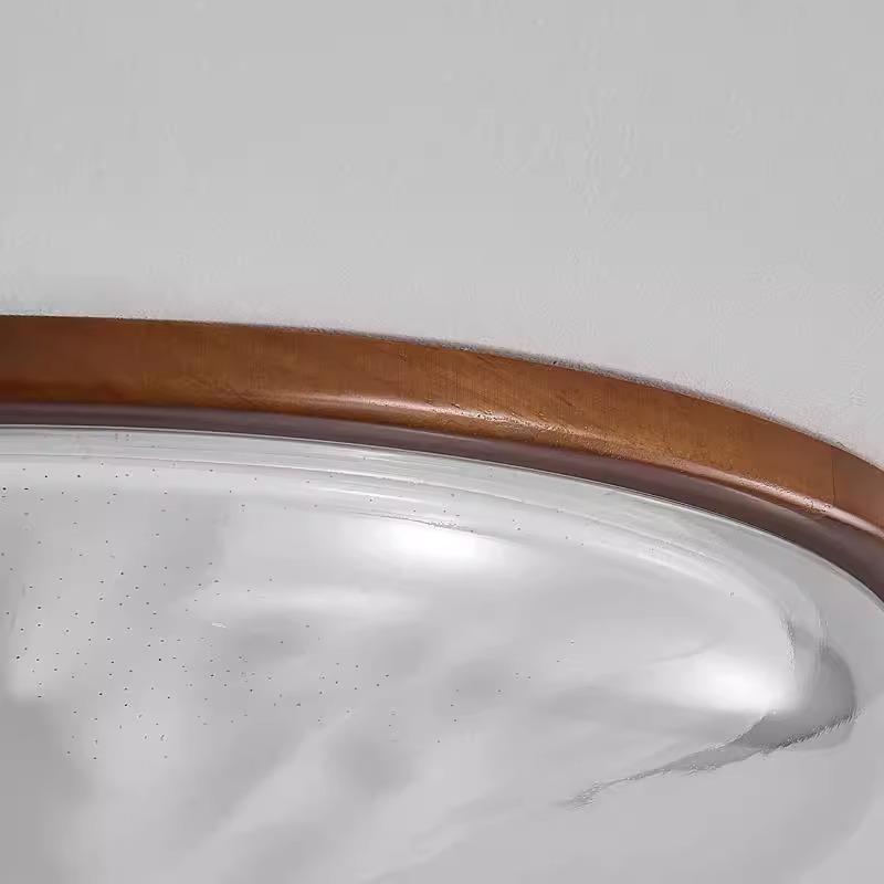 "Walnut Finish Full Spectrum Ceiling Lamp: Designer Round Bedroom & Study Light"