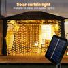Solar-Powered LED Curtain String Lights Outdoor Waterproof Copper Wire Fairy Light for Wedding Party Garden Yard Christmas Deco
