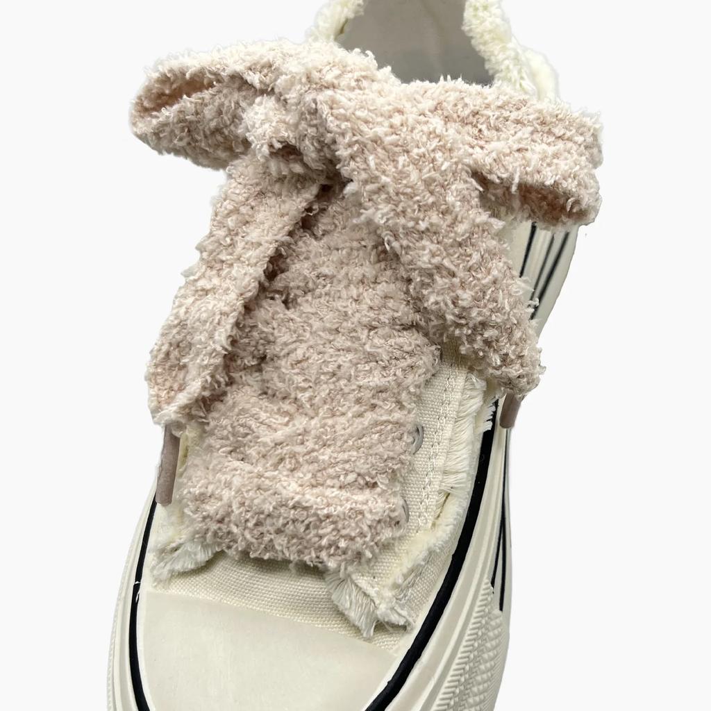 Women Casual Canvas White Flat Shoes Laces Strings Accessories 2.2cm Width 1 Pair Cute Plush Sneakers Shoelaces Men