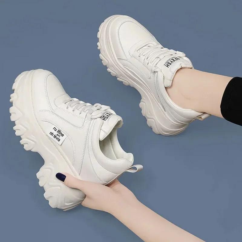 Fashion Internal Increase Chunky Shoes Women Comfortable Platform Shoes Female Casual Vulcanized Shoes Fashion High Heel Woman Sneakers