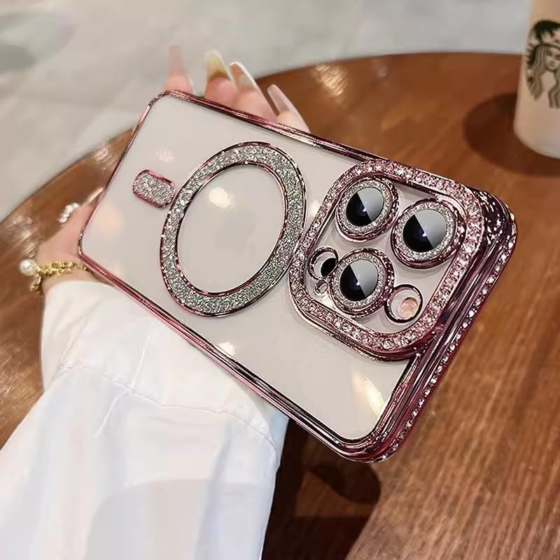Applicable To IPhone17proMax Flash Powder Magnetic Suction Mobile Phone Case Rhinestone Apple 16 Electroplated Anti Fall 15 Protective Case 14