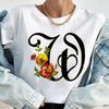 Custom Name Letter Combination Tops Fashion Women T-Shirt Rose Flower Heart Letter Font A B C D Short Sleeve Tees Black T-Shirt