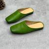 Genuine Leather Soft Sole Flat Slippers Retro Solid Color Versatile Women's Shoes Outside Slides