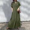 Summer Casual V-neck Short Sleeve Solid Color Women Long Dress