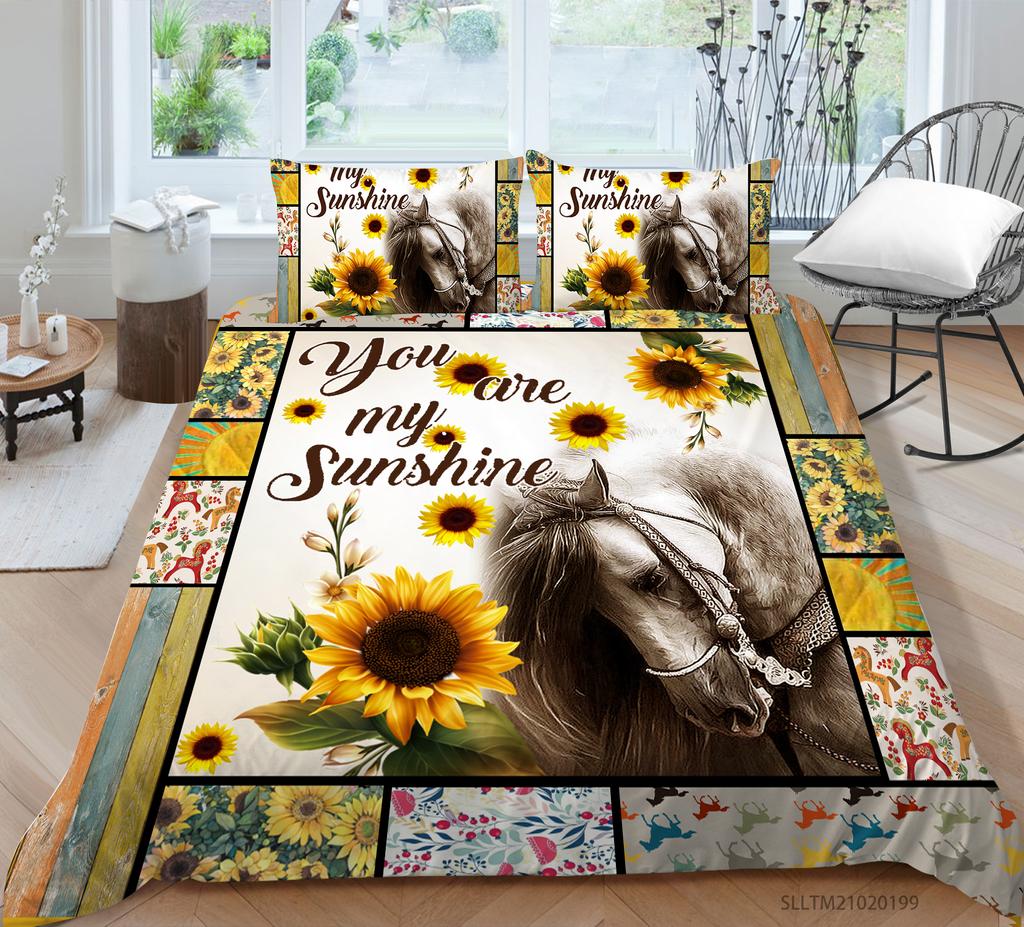 3D Horse Pattern Bedding Single Double Bed Full Size Animal Print Pillowcase and Quilt Cover Microfiber Washable Home Decoration